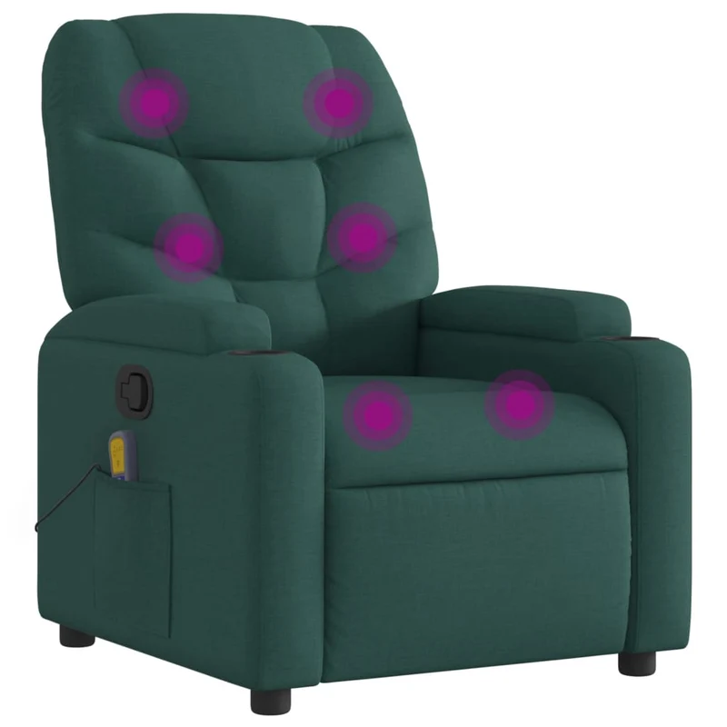 Fauteuil de relaxation TV fonction massage inclinable 6 points de massage en tissu vert foncé DEC027126
