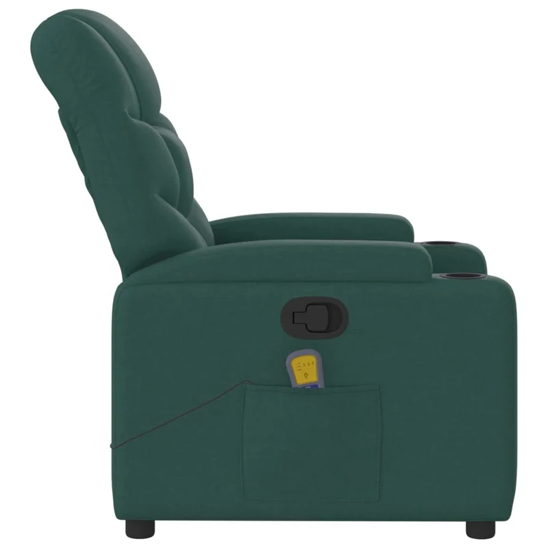 Fauteuil de relaxation TV fonction massage inclinable 6 points de massage en tissu vert foncé DEC027126