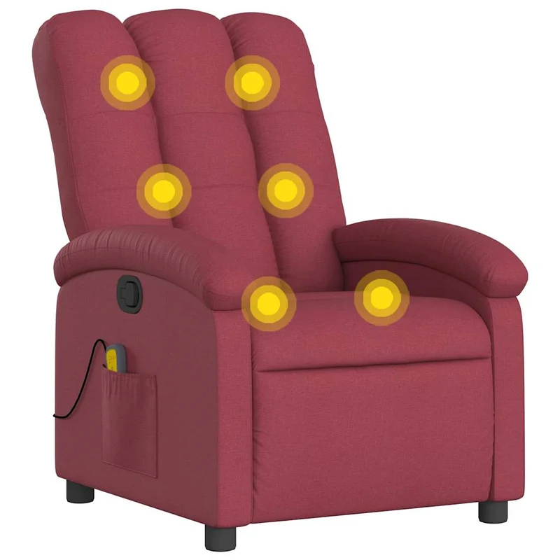 Fauteuil de relaxation TV fonction massage inclinable 6 points de massage en tissu rouge bordeaux DEC027092