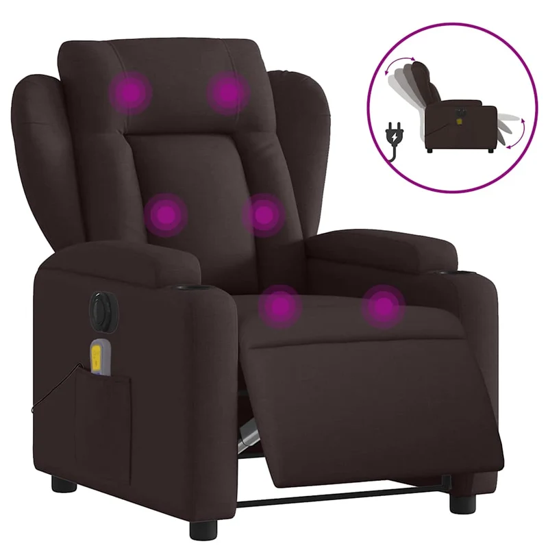 Fauteuil de relaxation TV fonction massage inclinable électrique 6 points de massage en tissu marron foncé DEC027192