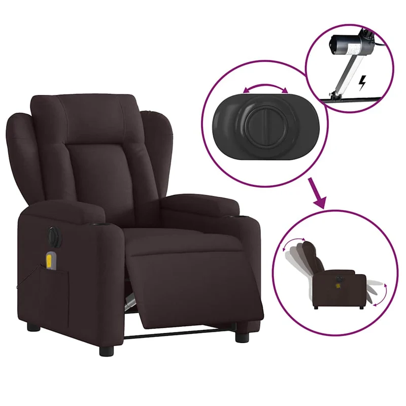 Fauteuil de relaxation TV fonction massage inclinable électrique 6 points de massage en tissu marron foncé DEC027192