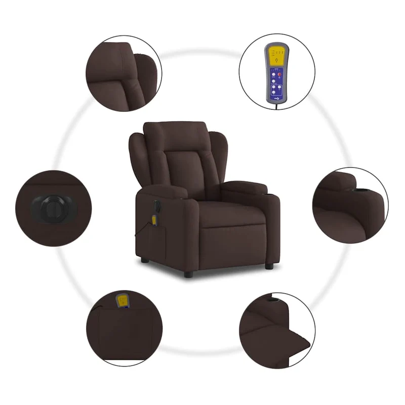 Fauteuil de relaxation TV fonction massage inclinable électrique 6 points de massage en tissu marron foncé DEC027192