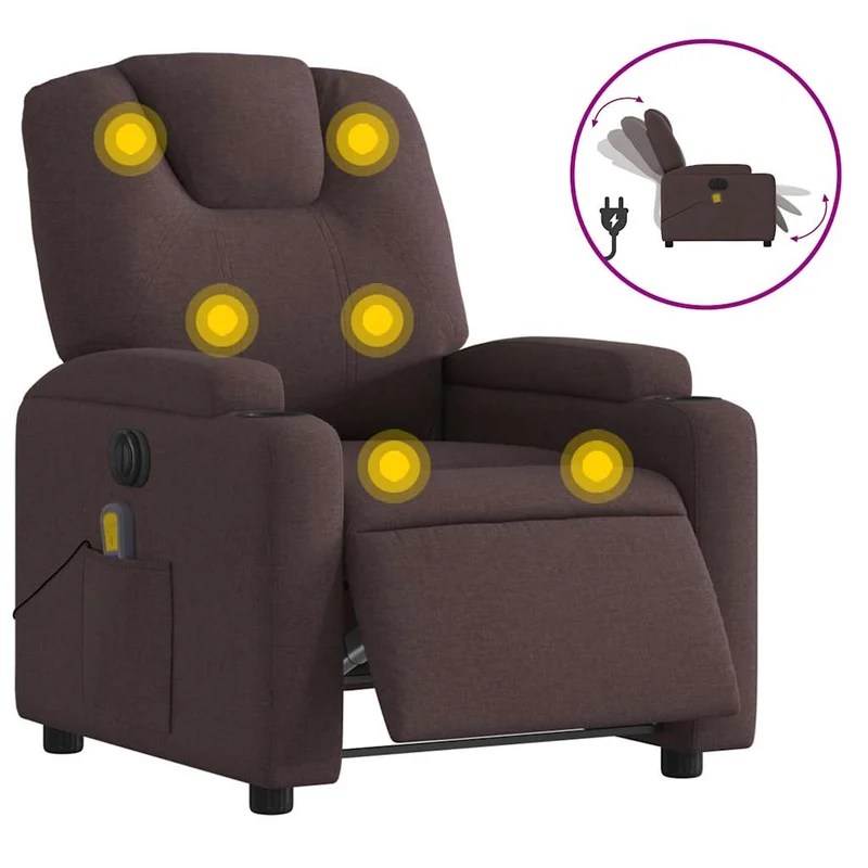 Fauteuil de relaxation TV fonction massage inclinable électrique 6 points de massage en tissu marron foncé DEC027185