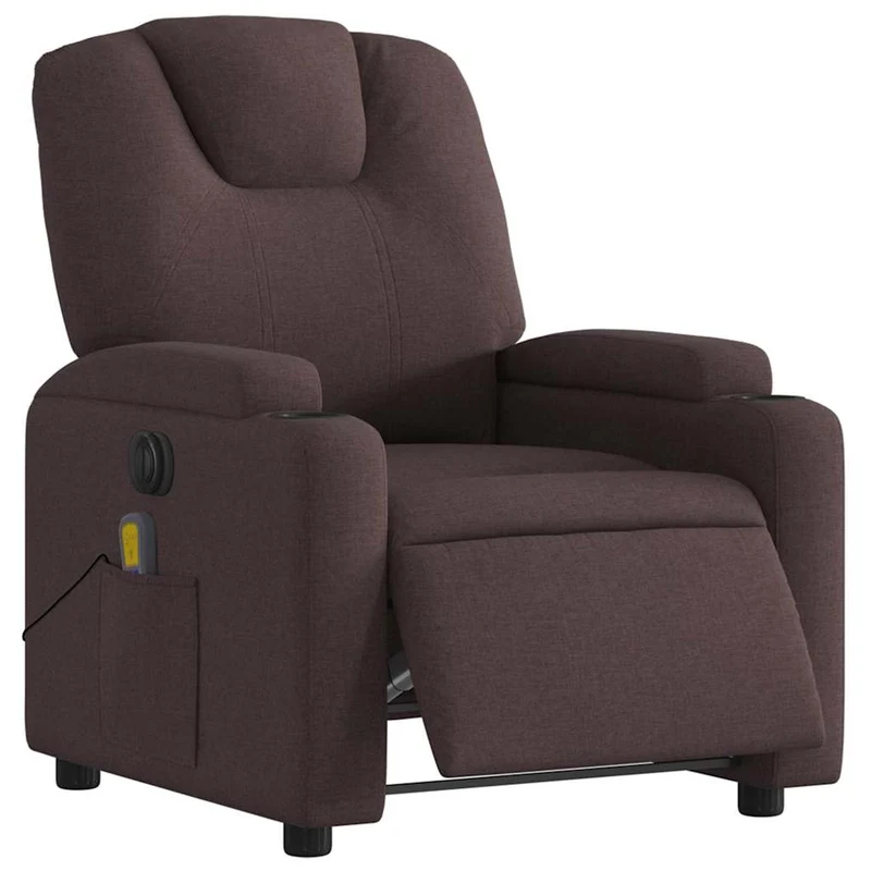 Fauteuil de relaxation TV fonction massage inclinable électrique 6 points de massage en tissu marron foncé DEC027185