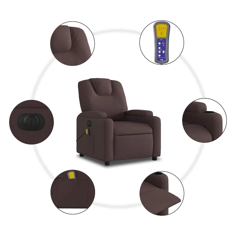 Fauteuil de relaxation TV fonction massage inclinable électrique 6 points de massage en tissu marron foncé DEC027185