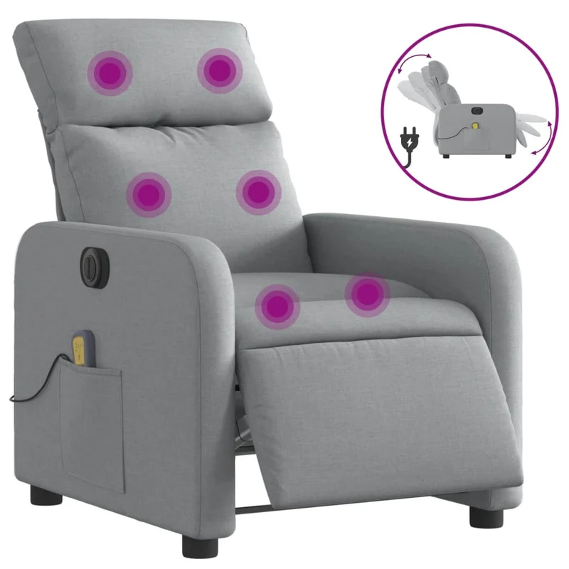 Fauteuil de relaxation TV fonction massage inclinable électrique 6 points de massage en tissu gris clair DEC027167