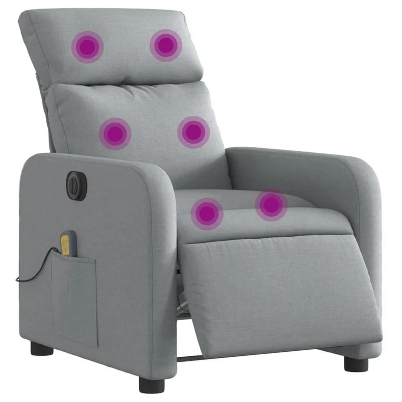 Fauteuil de relaxation TV fonction massage inclinable électrique 6 points de massage en tissu gris clair DEC027167