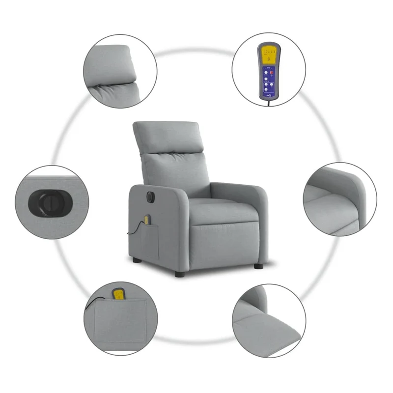 Fauteuil de relaxation TV fonction massage inclinable électrique 6 points de massage en tissu gris clair DEC027167