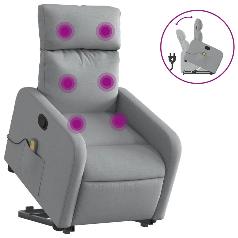 Fauteuil de relaxation TV fonction massage inclinable levage électrique en tissu gris clair DEC026923