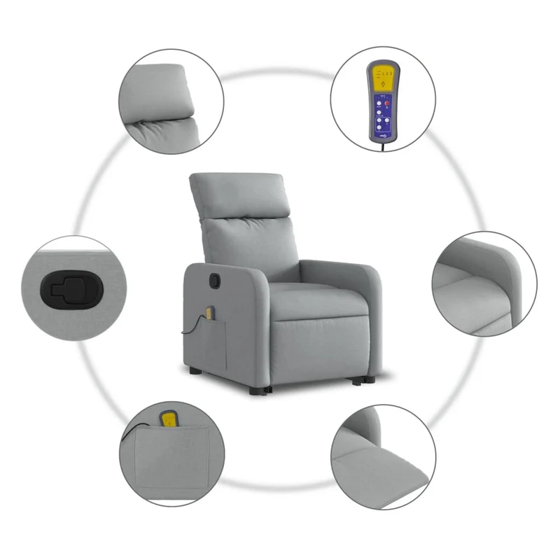 Fauteuil de relaxation TV fonction massage inclinable levage électrique en tissu gris clair DEC026923