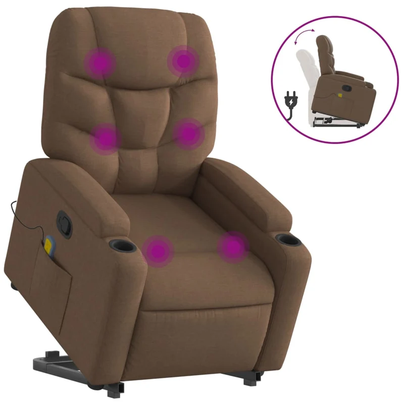 Fauteuil de relaxation TV fonction massage inclinable levage électrique en tissu marron DEC027016