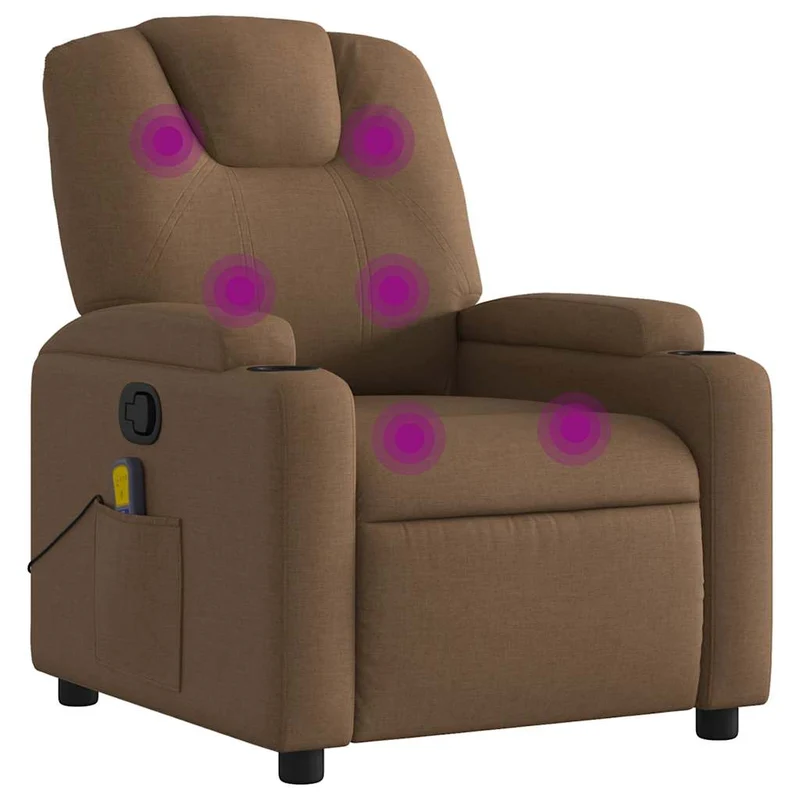 Fauteuil de relaxation TV fonction massage inclinable 6 points de massage en tissu marron DEC027019