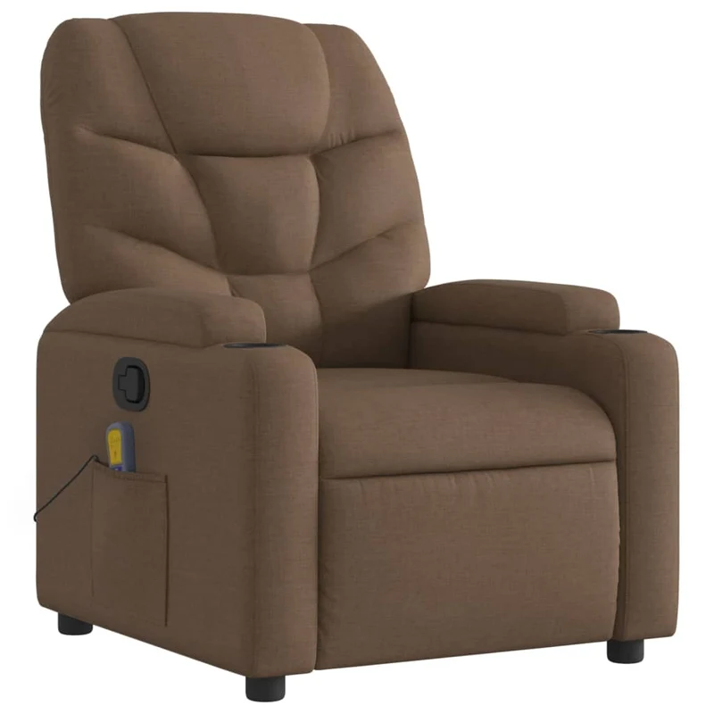 Fauteuil de relaxation TV fonction massage inclinable 6 points de massage en tissu marron DEC027008