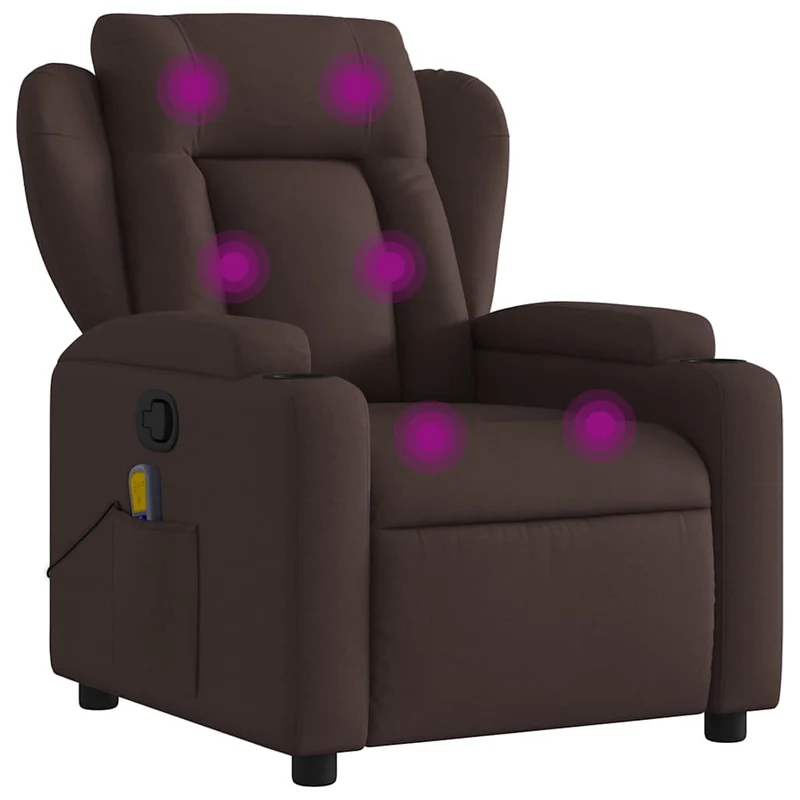Fauteuil de relaxation TV fonction massage inclinable 6 points de massage en tissu marron foncé DEC026986