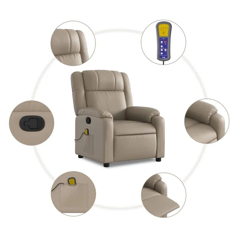 Fauteuil de relaxation TV fonction massage inclinable 6 points de massage en PVC cappuccino DEC026874