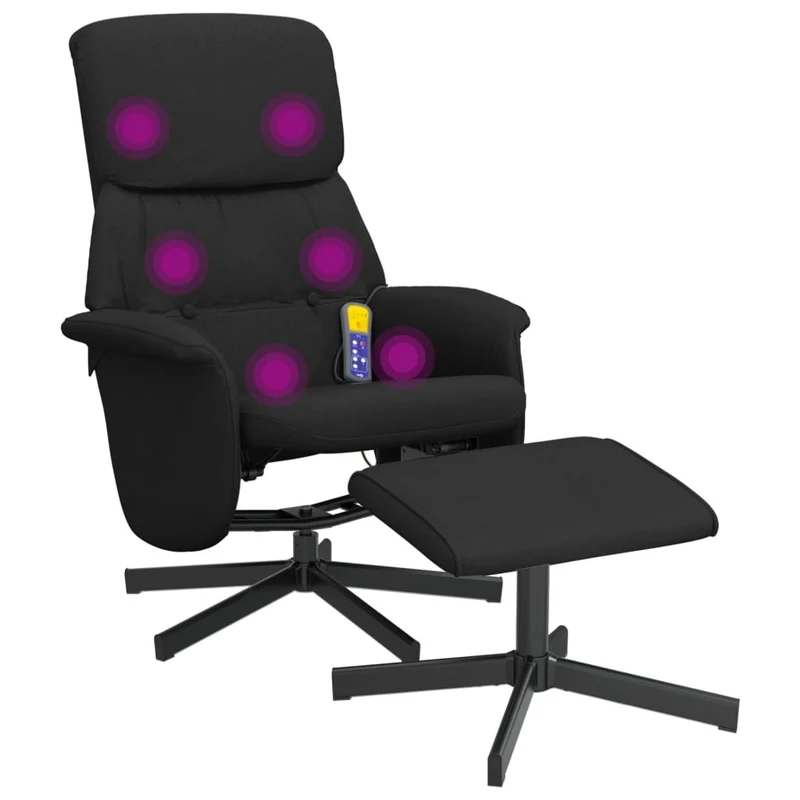 Fauteuil de relaxation TV fonction massage inclinable avec repose-pieds en tissu noir DEC026870