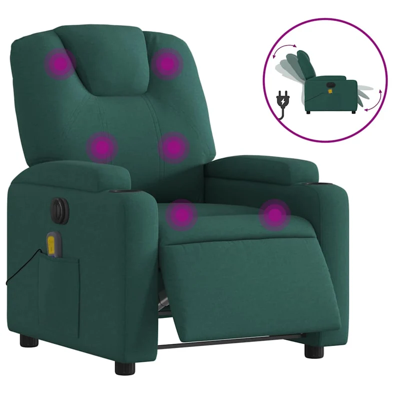 Fauteuil de relaxation TV fonction massage inclinable électrique 6 points de massage en tissu vert foncé DEC027279