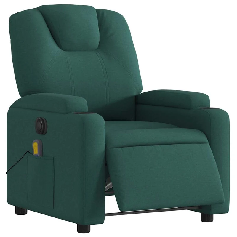 Fauteuil de relaxation TV fonction massage inclinable électrique 6 points de massage en tissu vert foncé DEC027279