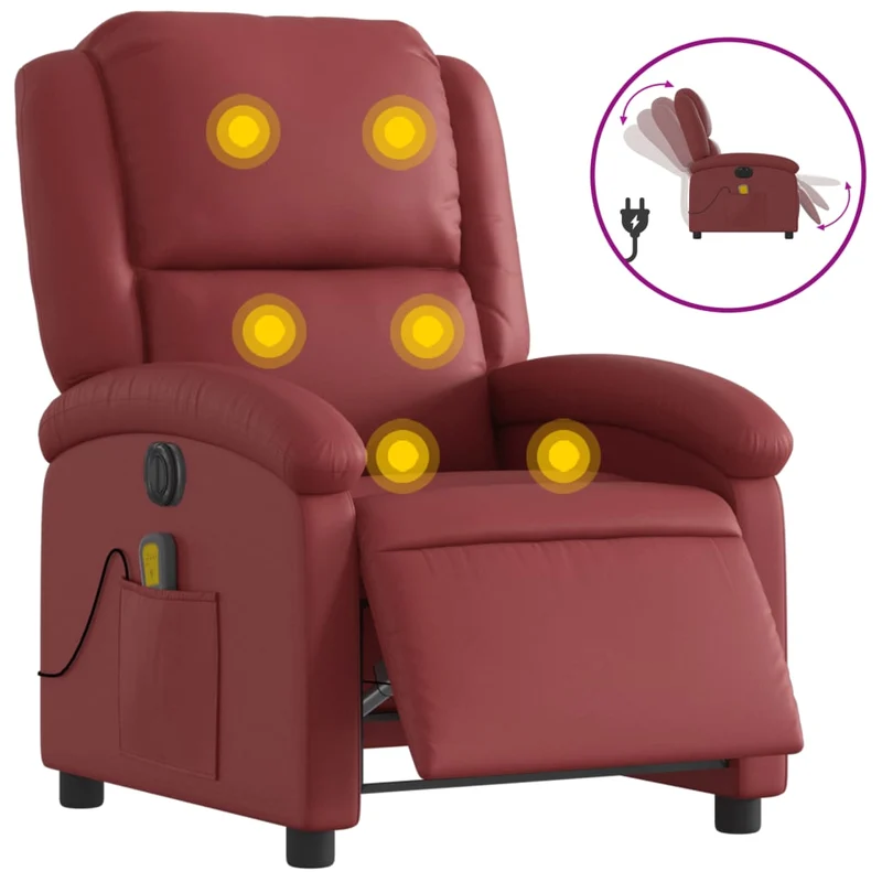 Fauteuil de relaxation TV fonction massage inclinable électrique 6 points de massage en PVC rouge bordeaux DEC027245