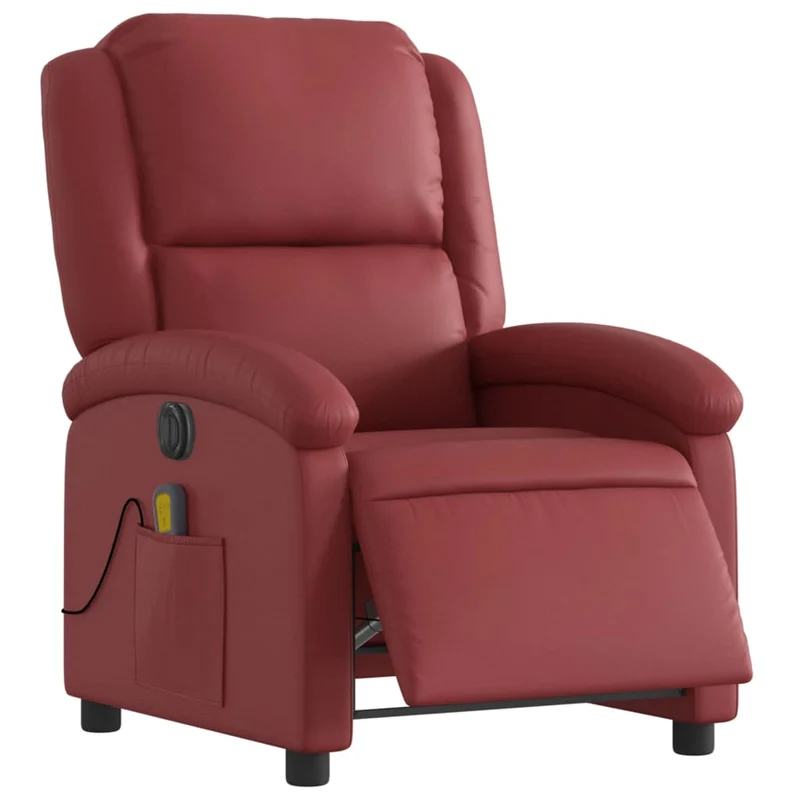 Fauteuil de relaxation TV fonction massage inclinable électrique 6 points de massage en PVC rouge bordeaux DEC027245