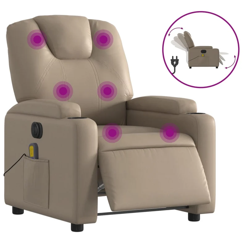 Fauteuil de relaxation TV fonction massage inclinable électrique 6 points de massage en PVC couleur cappuccino DEC027141