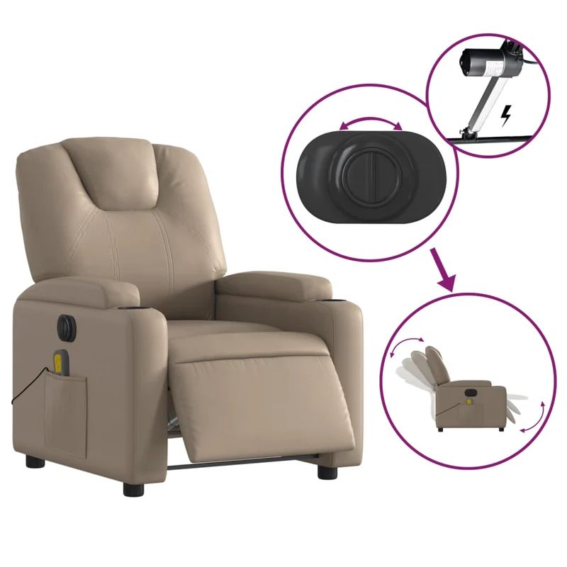 Fauteuil de relaxation TV fonction massage inclinable électrique 6 points de massage en PVC couleur cappuccino DEC027141