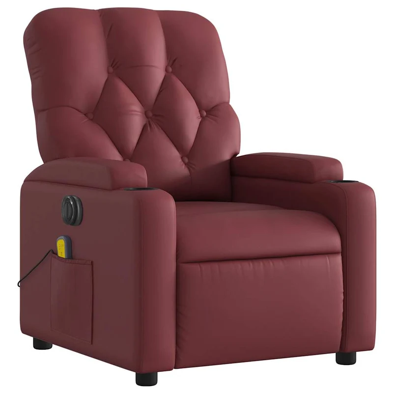 Fauteuil de relaxation TV fonction massage inclinable électrique 6 points de massage en PVC rouge bordeaux DEC027241