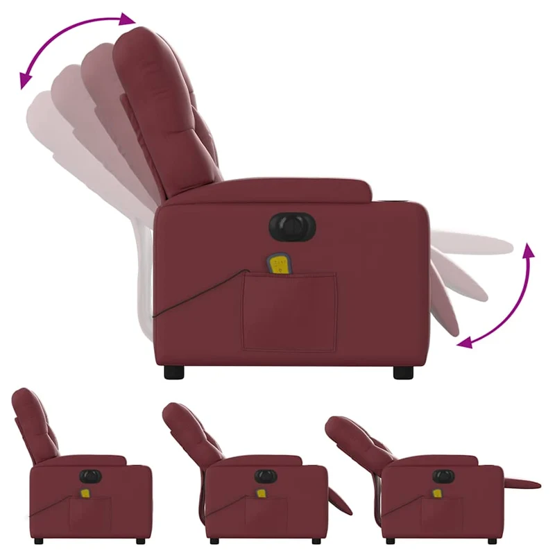 Fauteuil de relaxation TV fonction massage inclinable électrique 6 points de massage en PVC rouge bordeaux DEC027241