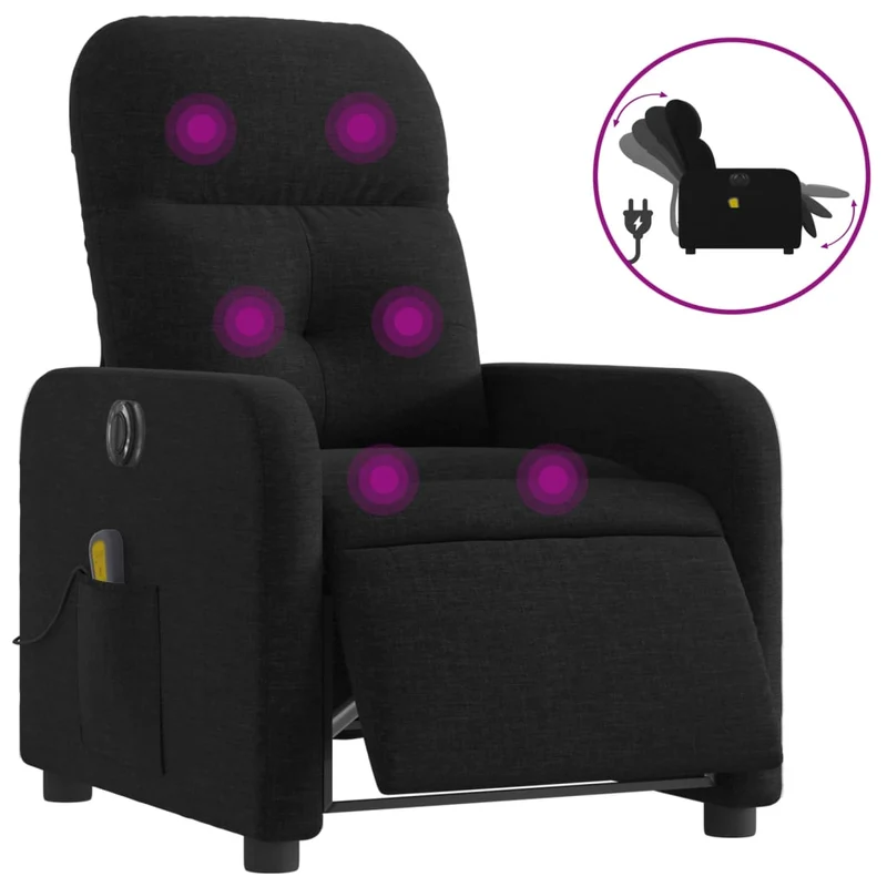 Fauteuil de relaxation TV fonction massage inclinable électrique 6 points de massage en tissu noir DEC027231