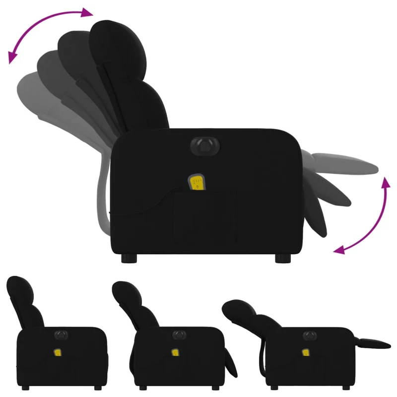 Fauteuil de relaxation TV fonction massage inclinable électrique 6 points de massage en tissu noir DEC027231
