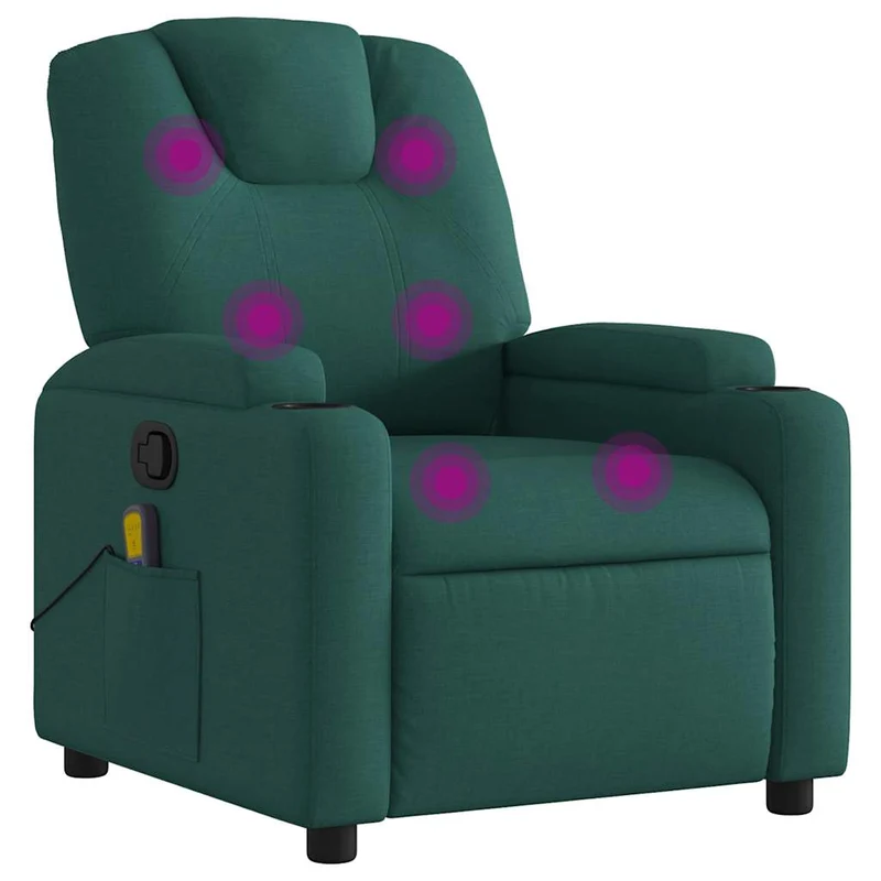 Fauteuil de relaxation TV fonction massage inclinable 6 points de massage en tissu vert foncé DEC027121