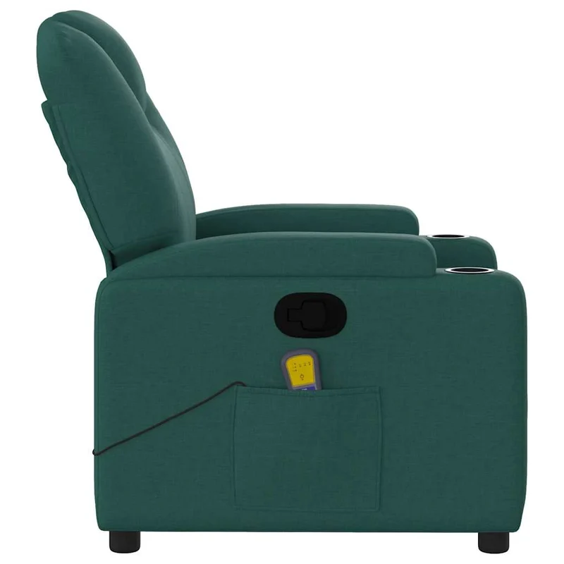 Fauteuil de relaxation TV fonction massage inclinable 6 points de massage en tissu vert foncé DEC027121