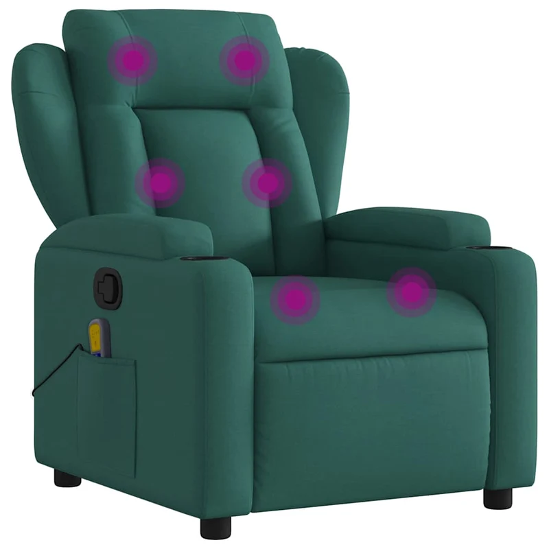 Fauteuil de relaxation TV fonction massage inclinable 6 points de massage en tissu vert foncé DEC027120