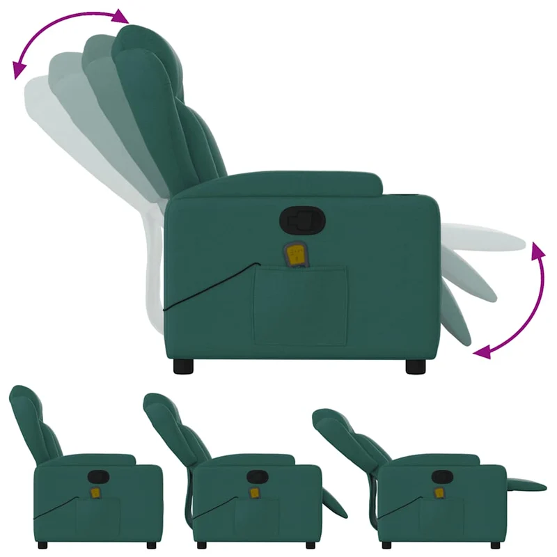 Fauteuil de relaxation TV fonction massage inclinable 6 points de massage en tissu vert foncé DEC027120