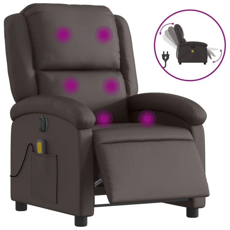 Fauteuil de relaxation TV fonction massage inclinable électrique 6 points de massage en cuir marron foncé DEC027184