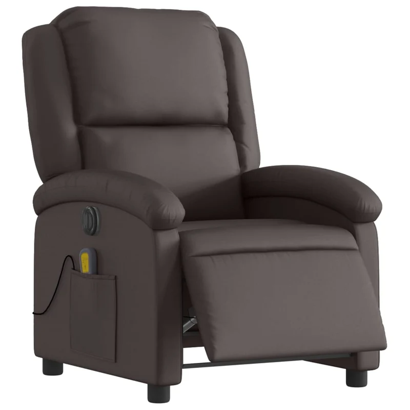 Fauteuil de relaxation TV fonction massage inclinable électrique 6 points de massage en cuir marron foncé DEC027184