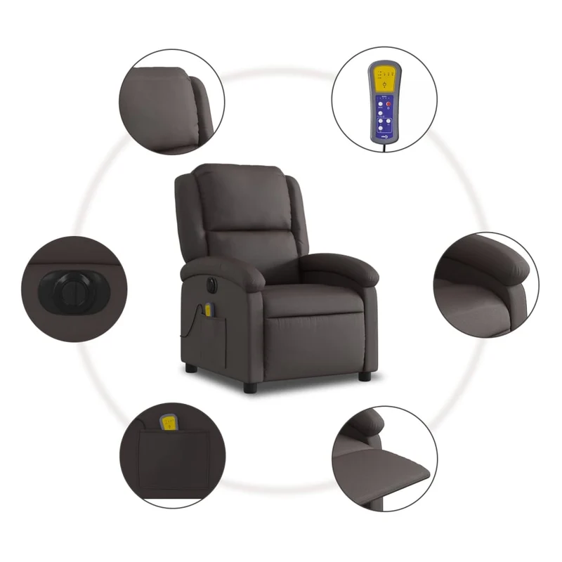 Fauteuil de relaxation TV fonction massage inclinable électrique 6 points de massage en cuir marron foncé DEC027184