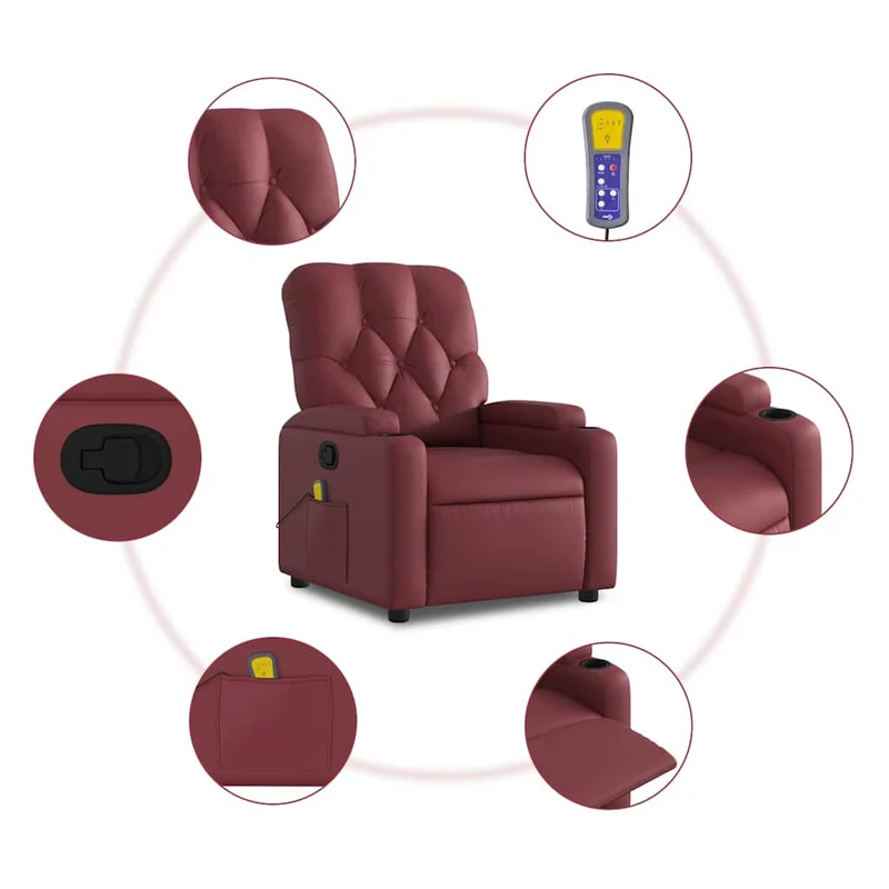 Fauteuil de relaxation TV fonction massage inclinable 6 points de massage en PVC rouge bordeaux DEC027085