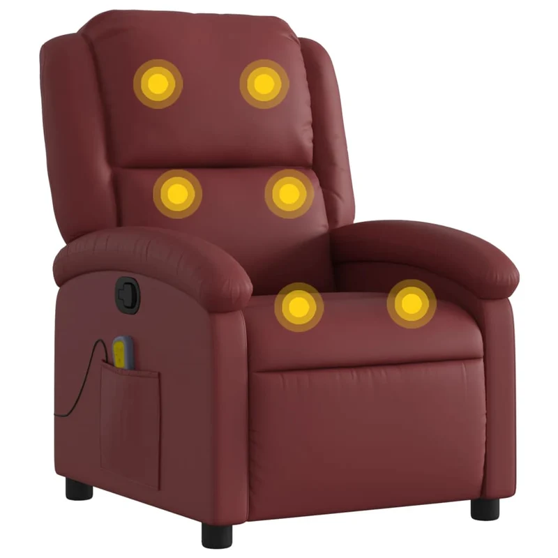 Fauteuil de relaxation TV fonction massage inclinable 6 points de massage en PVC rouge bordeau DEC027076