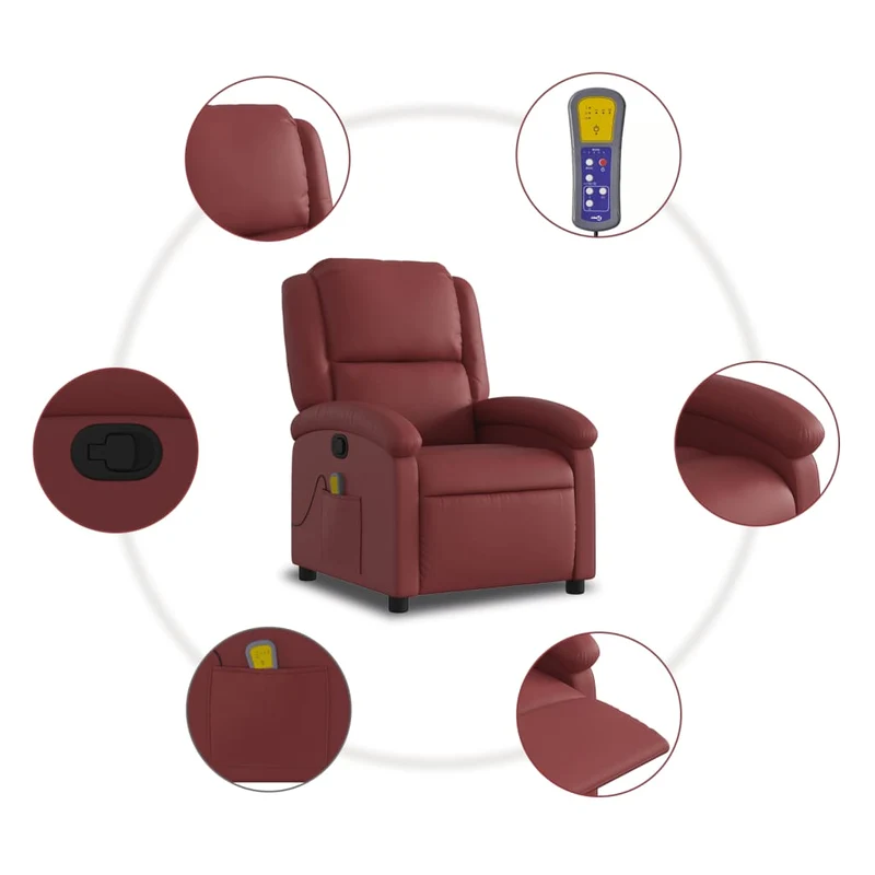 Fauteuil de relaxation TV fonction massage inclinable 6 points de massage en PVC rouge bordeau DEC027076