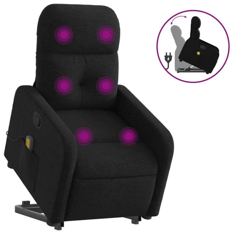 Fauteuil de relaxation TV fonction massage inclinable levage électrique en tissu noir DEC027070
