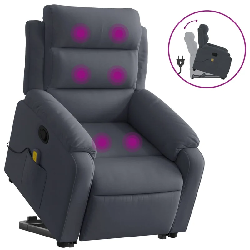 Fauteuil de relaxation TV fonction massage inclinable 6 points de massage en velours gris foncé DEC026966