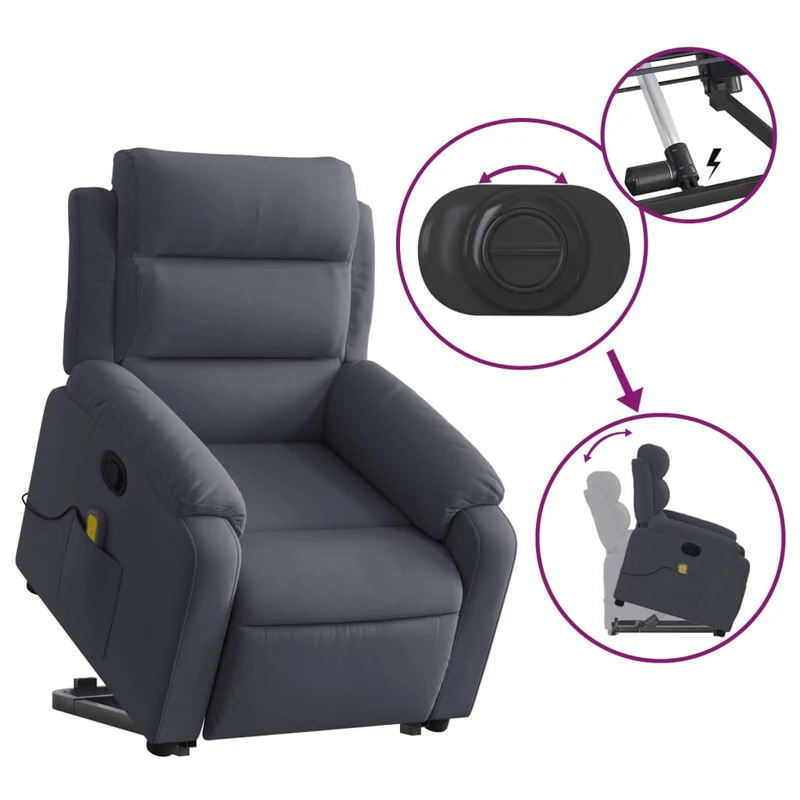 Fauteuil de relaxation TV fonction massage inclinable 6 points de massage en velours gris foncé DEC026966