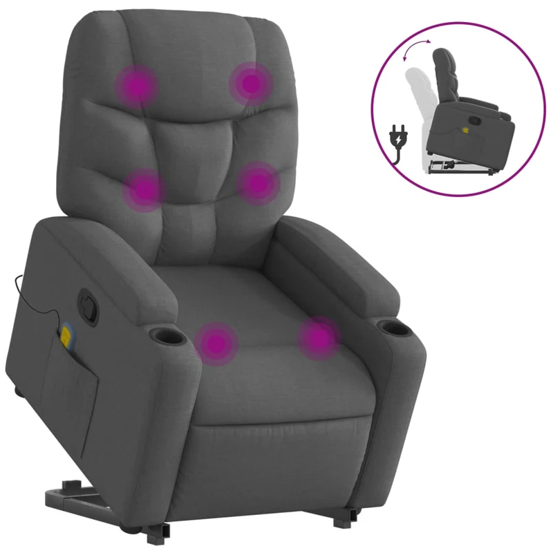 Fauteuil de relaxation TV fonction massage inclinable 6 points de massage en tissu gris foncé DEC026960