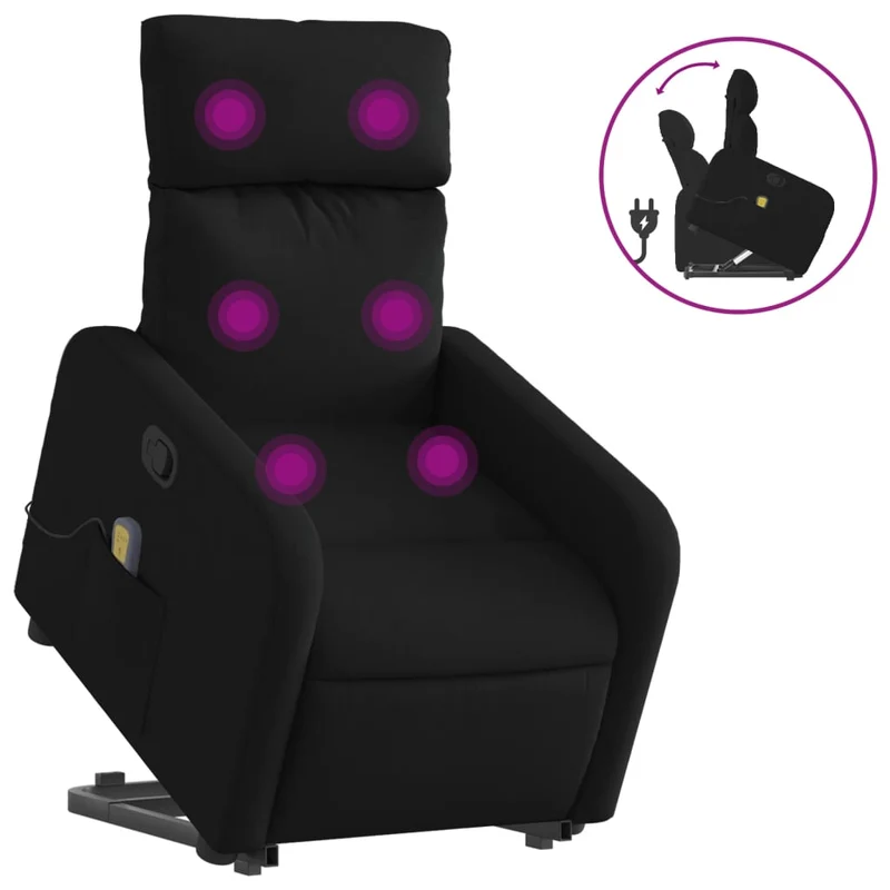 Fauteuil de relaxation TV fonction massage inclinable levage électrique en tissu noir DEC027060
