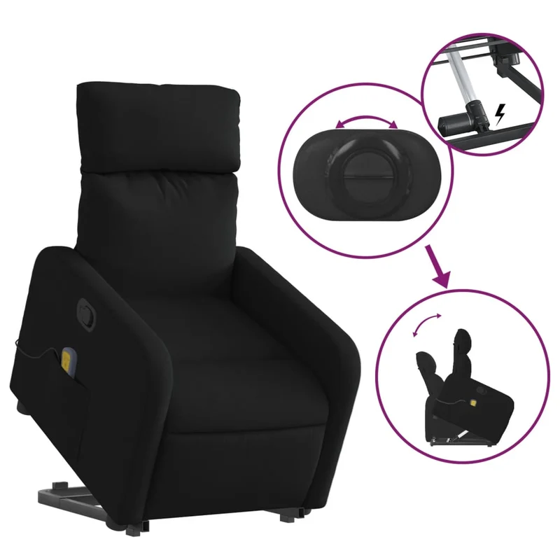 Fauteuil de relaxation TV fonction massage inclinable levage électrique en tissu noir DEC027060