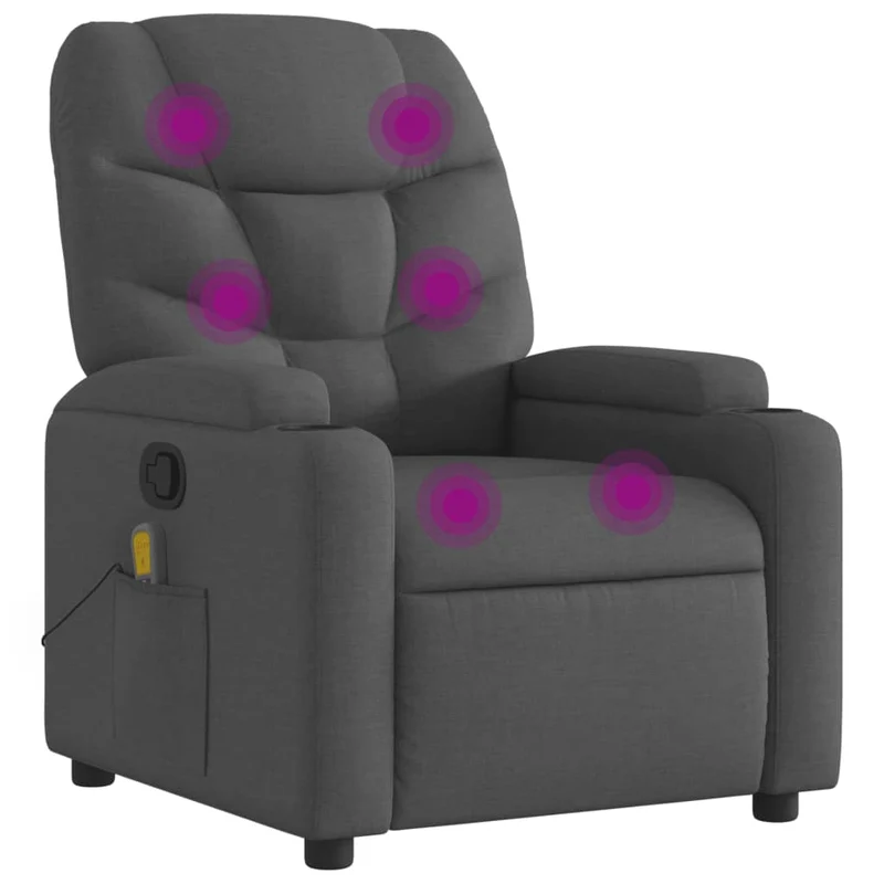 Fauteuil de relaxation TV fonction massage inclinable 6 points de massage en tissu gris foncé DEC026944