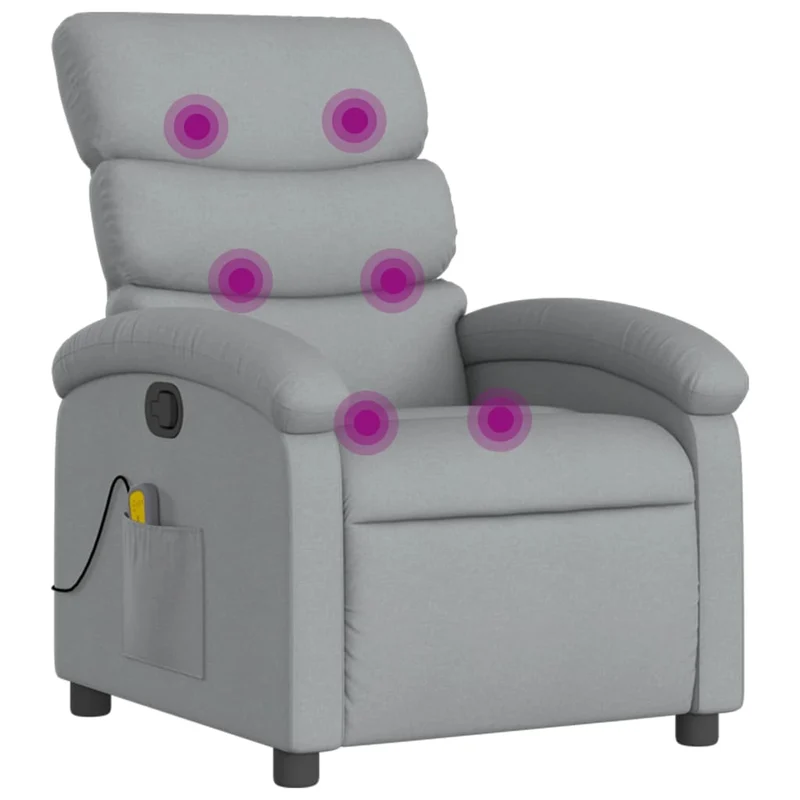 Fauteuil de relaxation TV fonction massage inclinable 6 points de massage en tissu gris clair DEC026924