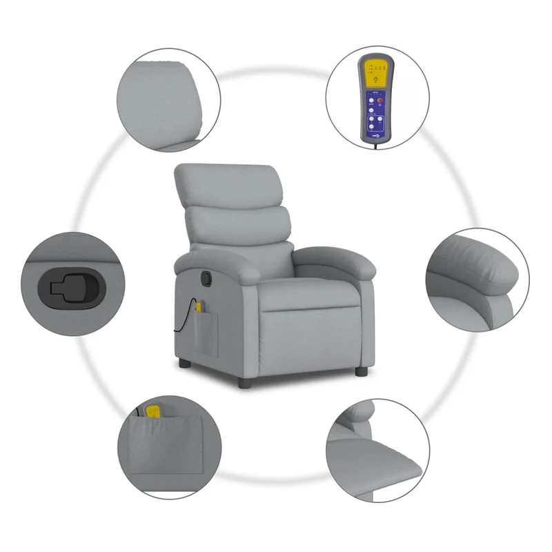 Fauteuil de relaxation TV fonction massage inclinable 6 points de massage en tissu gris clair DEC026924