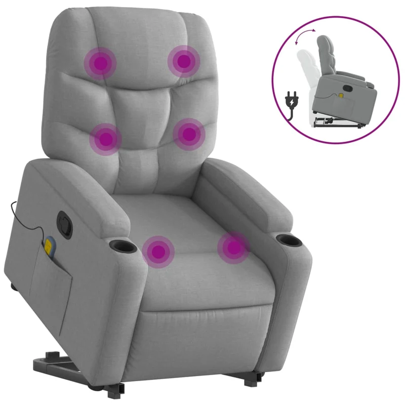 Fauteuil de relaxation TV fonction massage inclinable levage électrique en tissu gris clair DEC026919